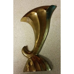 Vintage Wall Pocket Solid Brass Horn Cornucopia Basket Vase Door Stop Bookend    362234292328